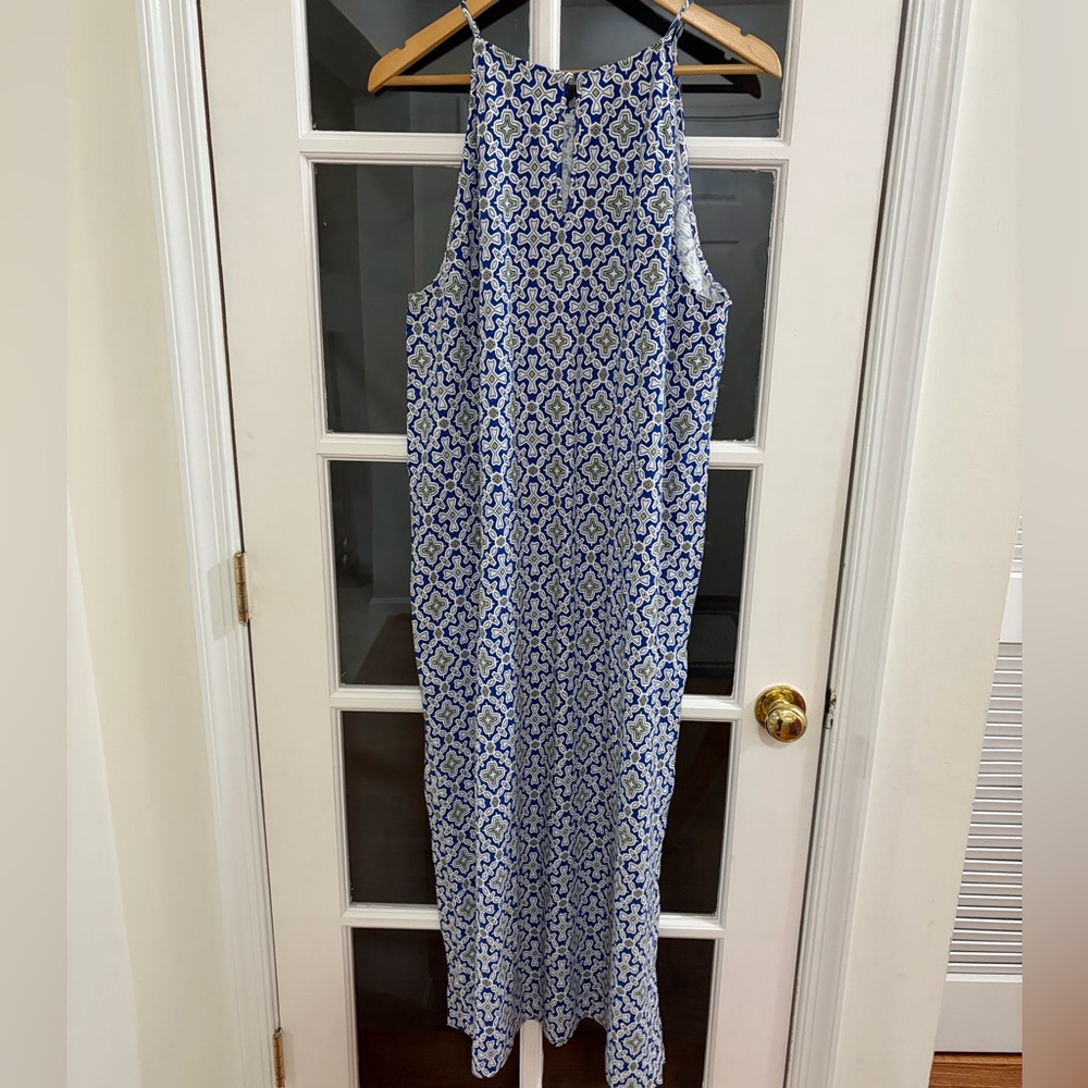 Boden Racer Neck Jersey Midi Dress - Size 16-18 - Blue Heron Flora Tile - Picture 3 of 9